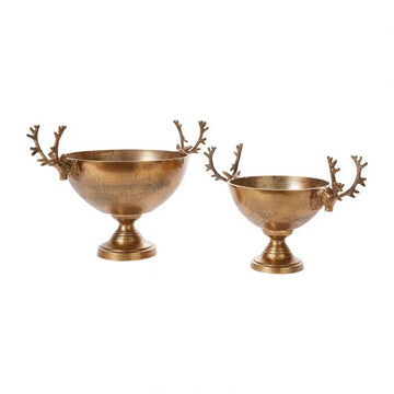 Brass Reindeer Pedestal Bowl