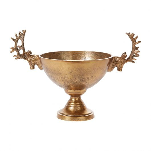 Brass Reindeer Pedestal Bowl