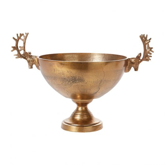 Brass Reindeer Pedestal Bowl