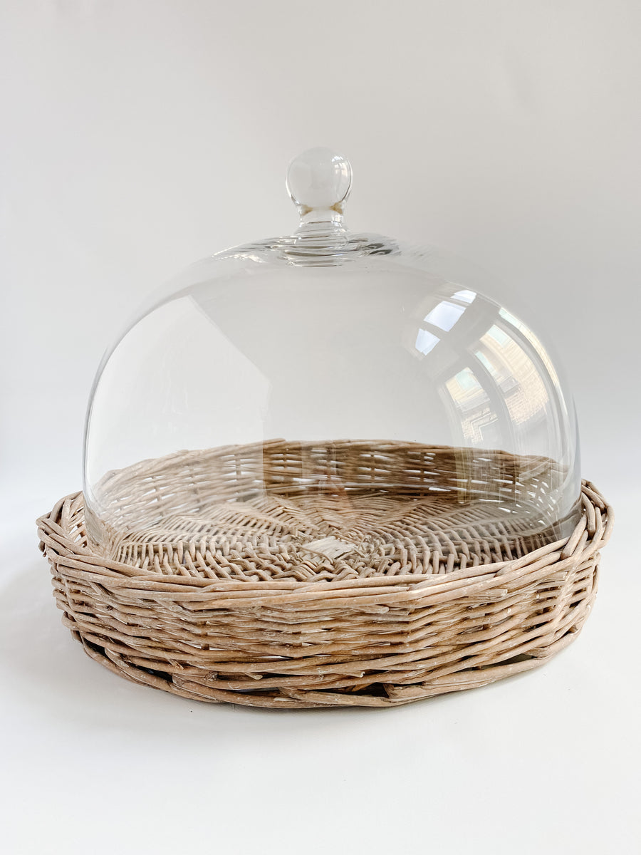 Glass Cloches with Wicker Trays