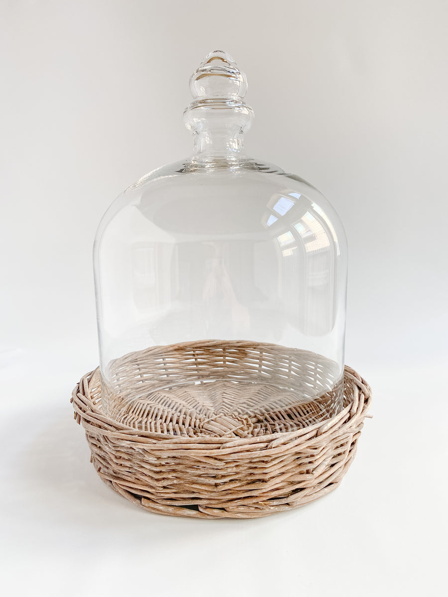 Glass Cloches with Wicker Trays